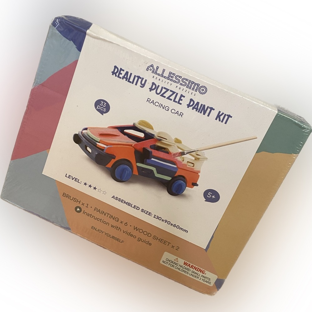 Allessimo 3D Wooden Racing Car Puzzle Model Paint Kit Toys for Kids NEW